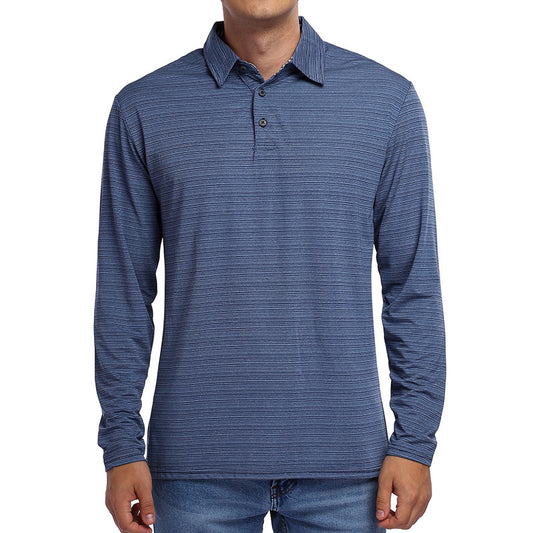 Wholesale Men's Autumn Winter Lapel Sports Stripe Long Sleeve Polo Shirt
