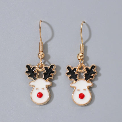 Creative Cute Alloy Oil Drip Christmas Elk Pendant Earrings