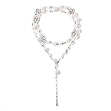 Fashion Simple Pearl Necklace Hollow Rhinestone Heart Necklace