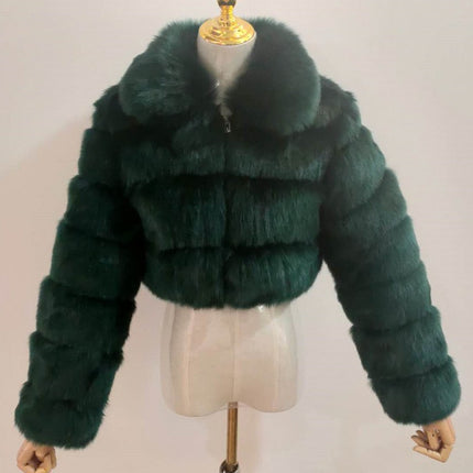 Wholesale Women's Winter Faux Fox Fur Cropped Lapel Long-sleeved Jacket
