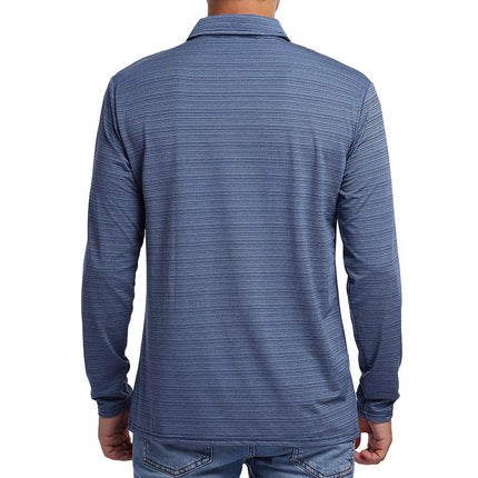 Wholesale Men's Autumn Winter Lapel Sports Stripe Long Sleeve Polo Shirt