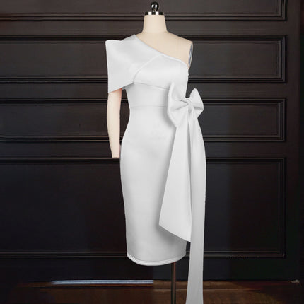 Wholesale One Shoulder BowKnot Plus Size Slim Women's Dress
