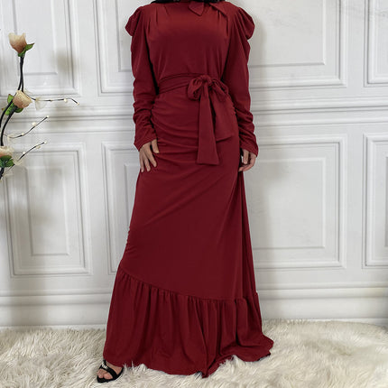Middle Eastern Ladies Pleated Irregular Hem Muslim Dress