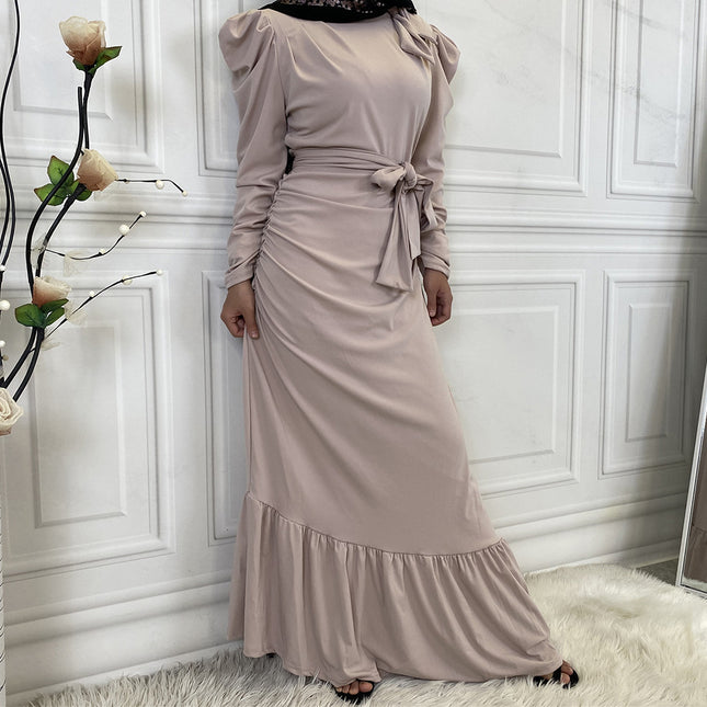 Vestido musulmán con dobladillo irregular plisado para mujer de Oriente Medio