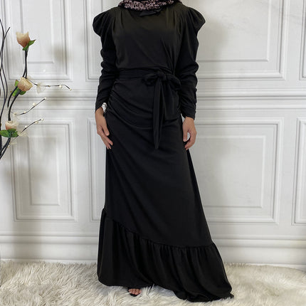 Middle Eastern Ladies Pleated Irregular Hem Muslim Dress