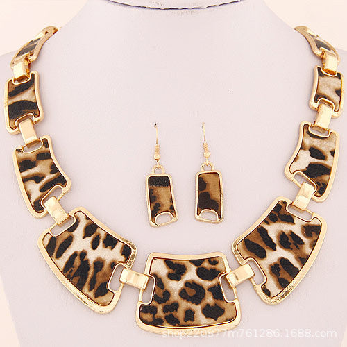 Legierungs-Halsketten-Leopard-kurze Halsketten-Ohrring-Set der Frauen