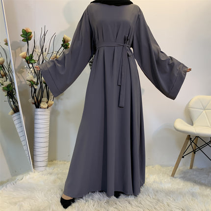 Wholesale Middle East Dubai Solid Color Plus Size Tie Muslim Dress