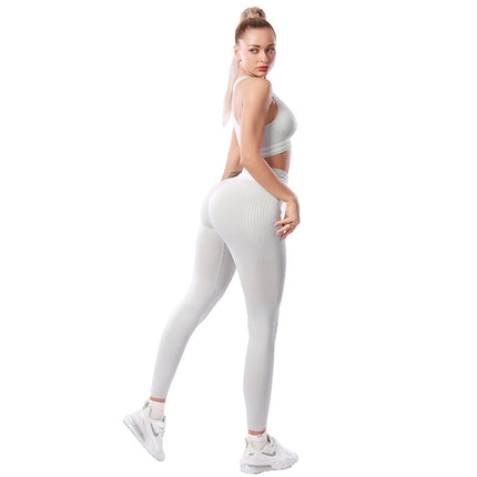 Wholesale Ladies Sports Run Yoga Fitness Seamless Bra Leggings Two Piece Set