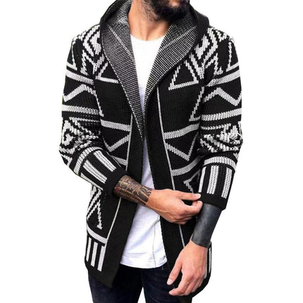 Wholesale Men's Fall Winter Mid-length Jacquard Cardigan Sweater Jacket