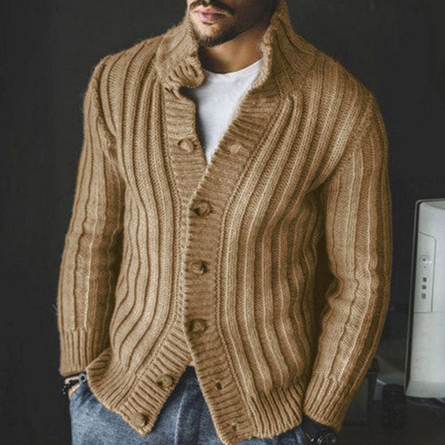 Wholesale Men's Casual Single Breasted Lapel Long Sleeve Sweater Jacket