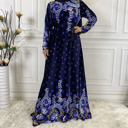 Middle Eastern Ladies Pleuche Print Dress