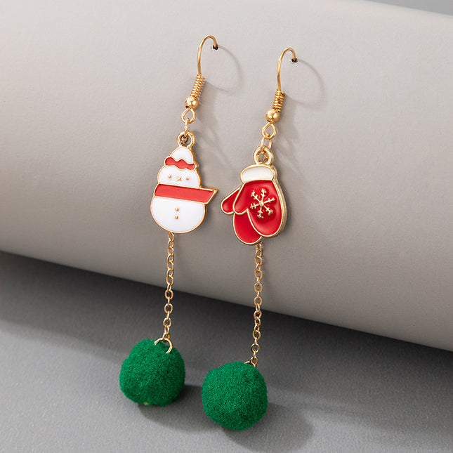 Christmas Earrings Candy Elk Bells Red Green Hair Ball Stud Earrings