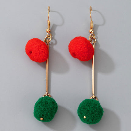 Christmas Earrings Candy Elk Bells Red Green Hair Ball Stud Earrings