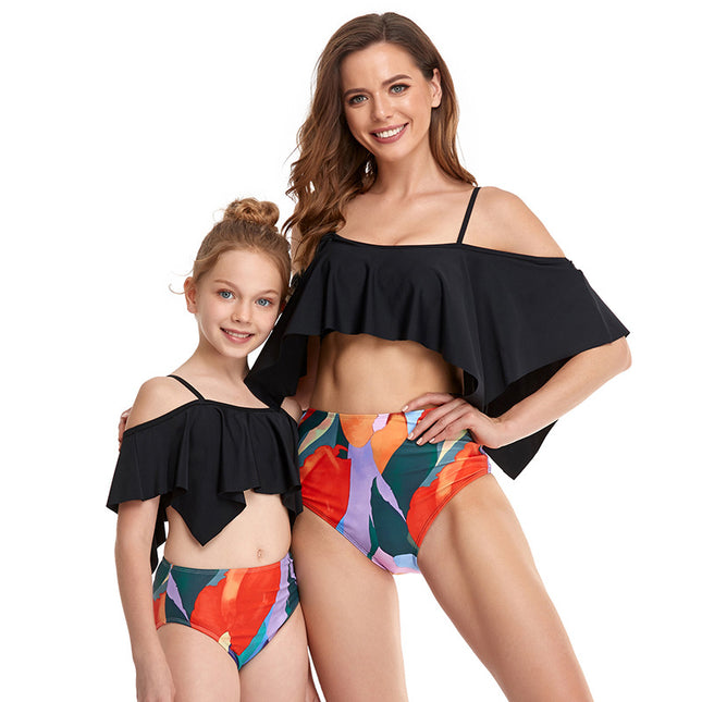 Eltern-Kind-Vier-Ecken-Lotusblatt-Zweiteiler-Badeanzug-Bikini