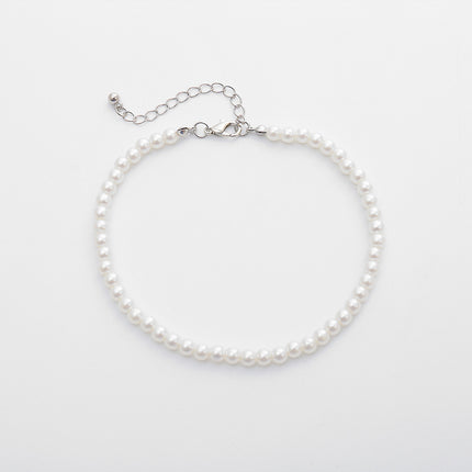 Tobillera de una sola capa de perla de imitación simple hecha a mano