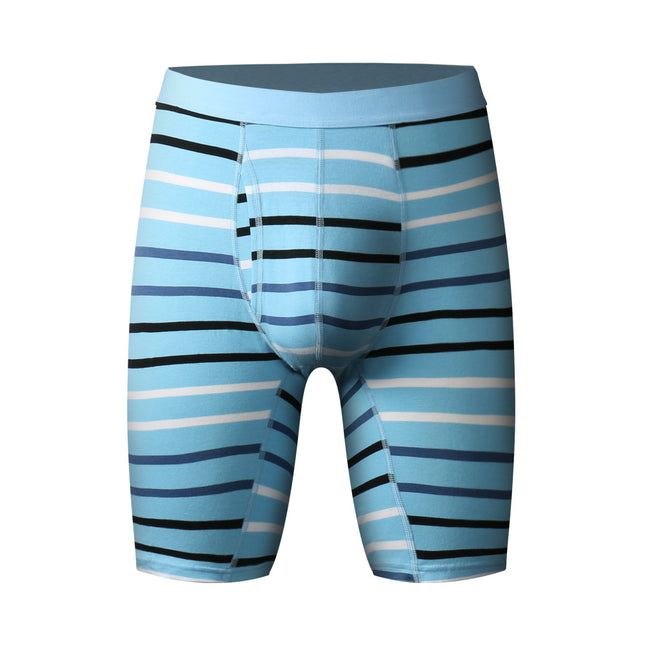 Wholesale Striped Men's Gym Briefs Cotton Sports Long Length Boxer Shorts
