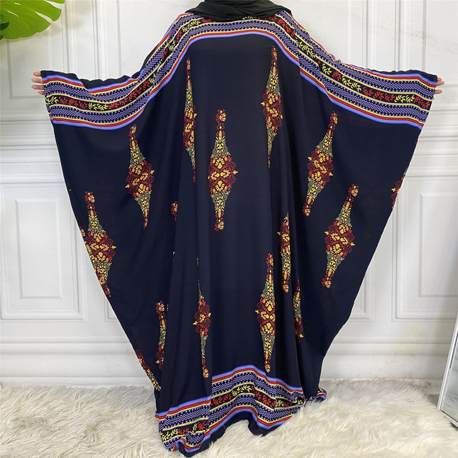 Printed Muslim Robe Dolman Sleeve Plus Size Women's Dress