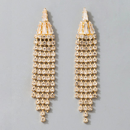 Ladies Rhinestone Tassel Long Earrings