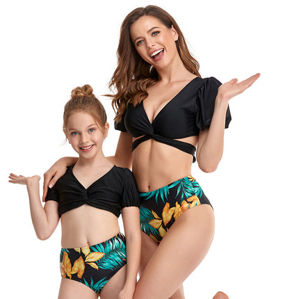 Zweiteiliger Bikini mit Puffärmeln für Eltern und Kinder