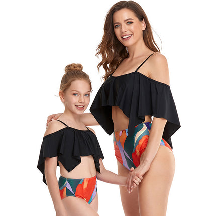 Bikini de traje de baño de dos piezas de hoja de loto de cuatro esquinas para padres e hijos