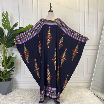 Printed Muslim Robe Dolman Sleeve Plus Size Women's Dress