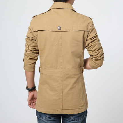 Wholesale Men's Cotton Large Size Mid Length Jacket Solid Color Coat