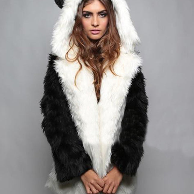 Wholesale Women's Fox Fur Hooded Mid Length Faux Fur Coat
