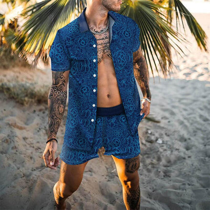 Wholesale Men's Beach Casual Short Sleeve Shirt Shorts Two Pieces Set
