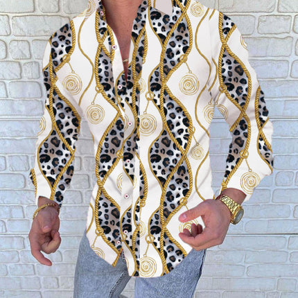Wholesale Men's Lapel Collar 3D Printed Casual Slim Long Sleeve Shirt