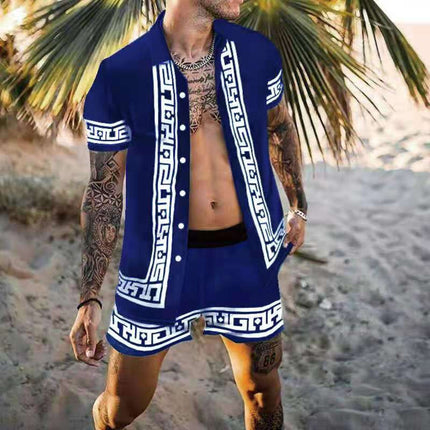 Wholesale Men's Beach Casual Short Sleeve Shirt Shorts Two Pieces Set