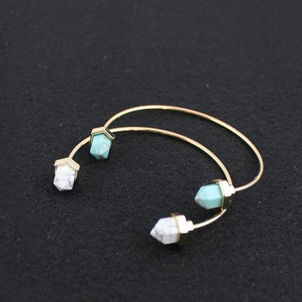 Natural Turquoise White Turquoise Inlaid Copper Circle Cuff Bracelet