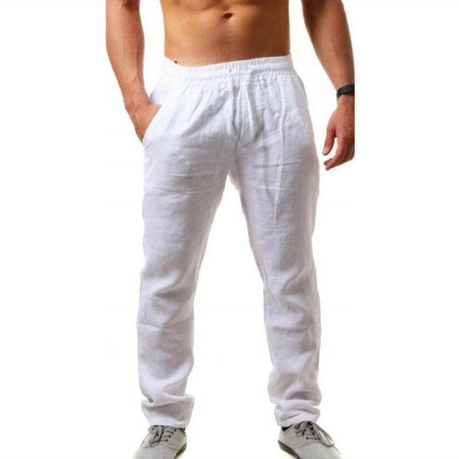 Pantalones elásticos deportivos informales de lino y algodón para hombre de verano