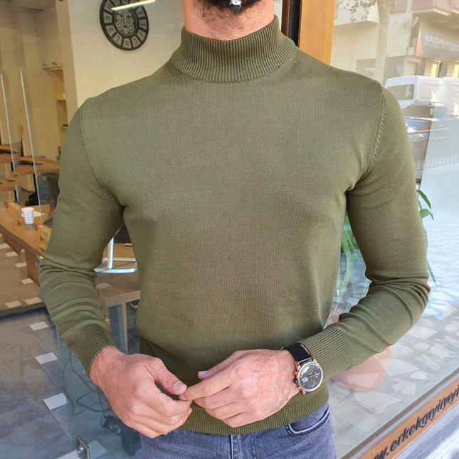 Camiseta de cuello alto de primavera y otoño para hombre, suéter fino de manga larga