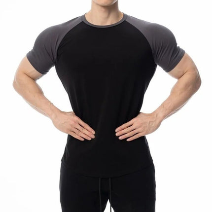 Schlankes Fitness-Sport-Raglan-Kurzarm-Rundhals-T-Shirt für Herren