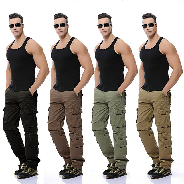 Pantalones de talla grande para hombre casuales con múltiples bolsillos de ropa de trabajo lavada