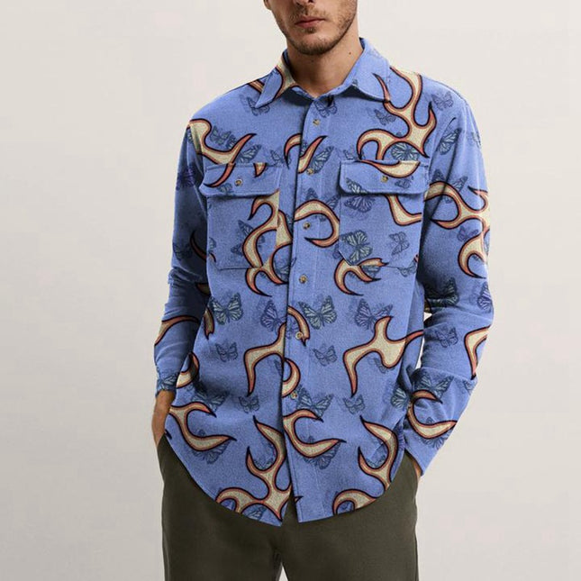 Camisa estampada para hombre Camisa de lana con solapa ajustada primavera otoño