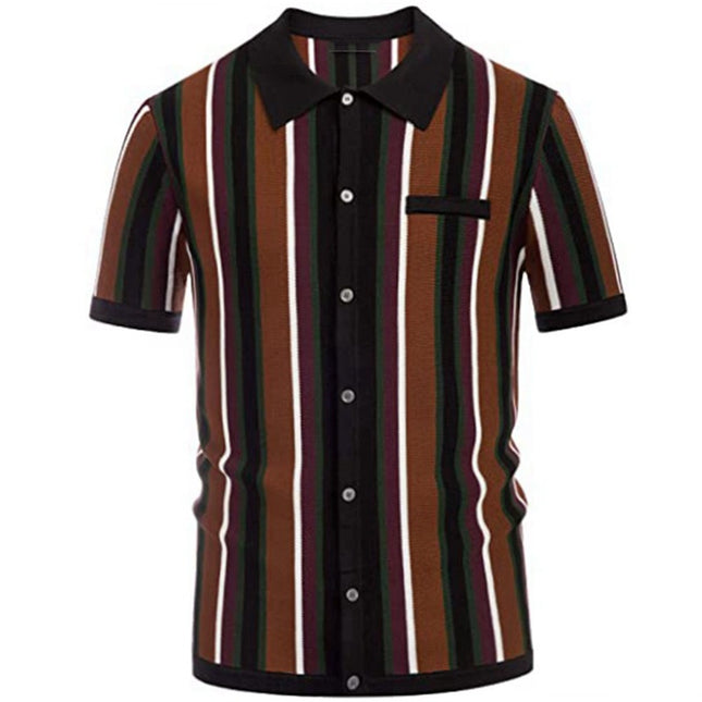 Wholesale Men's Summer Cardigan T-Shirt Short Sleeve Striped Polo Shirt
