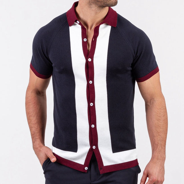 Wholesale Men's Single-Breasted Paneled Short Sleeve Polo Shirt