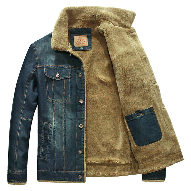Wholesale Men's Winter Large Size Denim Jacket Casual Fleece Coat