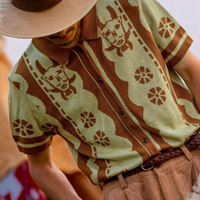 Wholesale Men's Summer Jacquard Lapel Cardigan Short Sleeve Polo Shirt