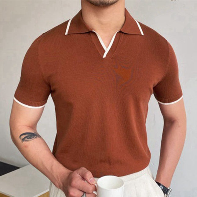 Wholesale Men's Summer Red Lapel Short Sleeve Slim Business Polo Shirt