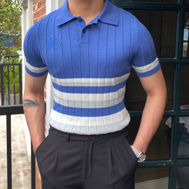 Gestreiftes Sommer-Business-Poloshirt mit kurzen Ärmeln für Herren
