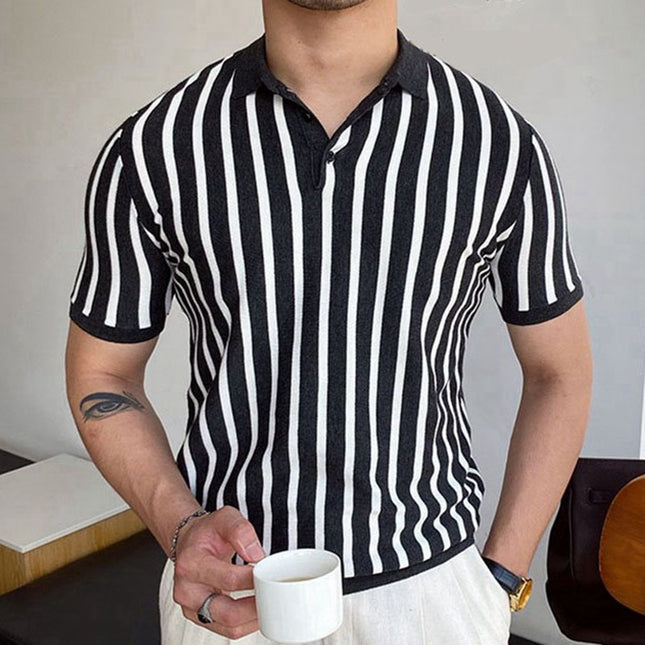 Wholesale Men's Summer Striped Knit Short Sleeve Business Polo Shirt
