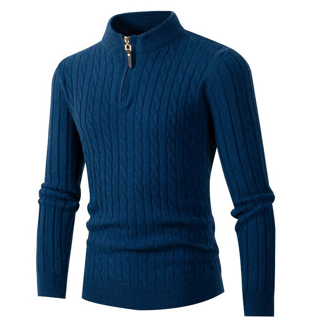 Wholesale Men's Fall Winter Long Sleeve Twist Mock Neck Zipper Sweater