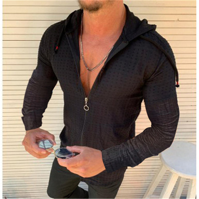 Wholesale Men's Casual Slim Long Sleeve Hooded Cardigan Shirts Top