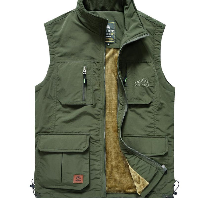 Men's Fleece Thickened Coat Outdoor Multi-Pocket Vest