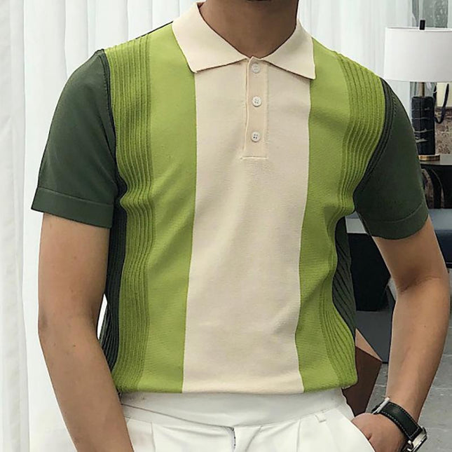 Herren Sommer grün gestreift Kurzarm Poloshirt T-Shirt Top