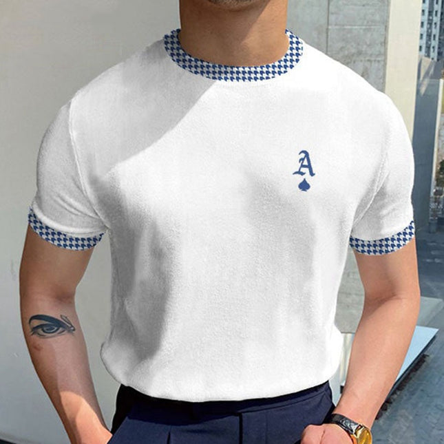 Wholesale Men's Round Neck Short Sleeve Knit Letter A Jacquard T-Shirt