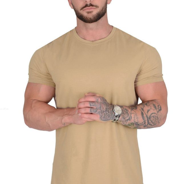 Camiseta de algodón de color sólido de manga corta casual deportiva suelta para hombre