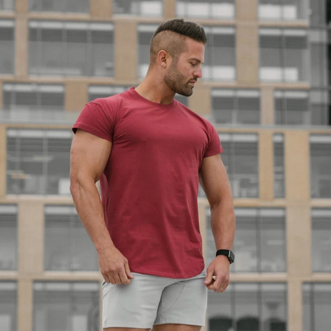 Einfarbiges, eng anliegendes, elastisches Kurzarm-T-Shirt für Herren